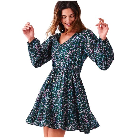 Roller Rabbit Moonflower Oaklee Dress L large floral fit flare lurex metallic - Picture 1 of 15